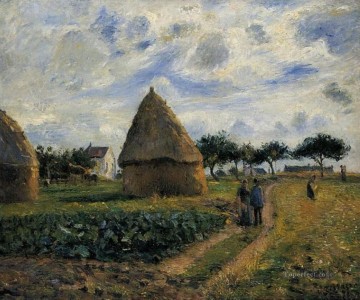  Pissarro Art Painting - peasants and hay stacks 1878 Camille Pissarro